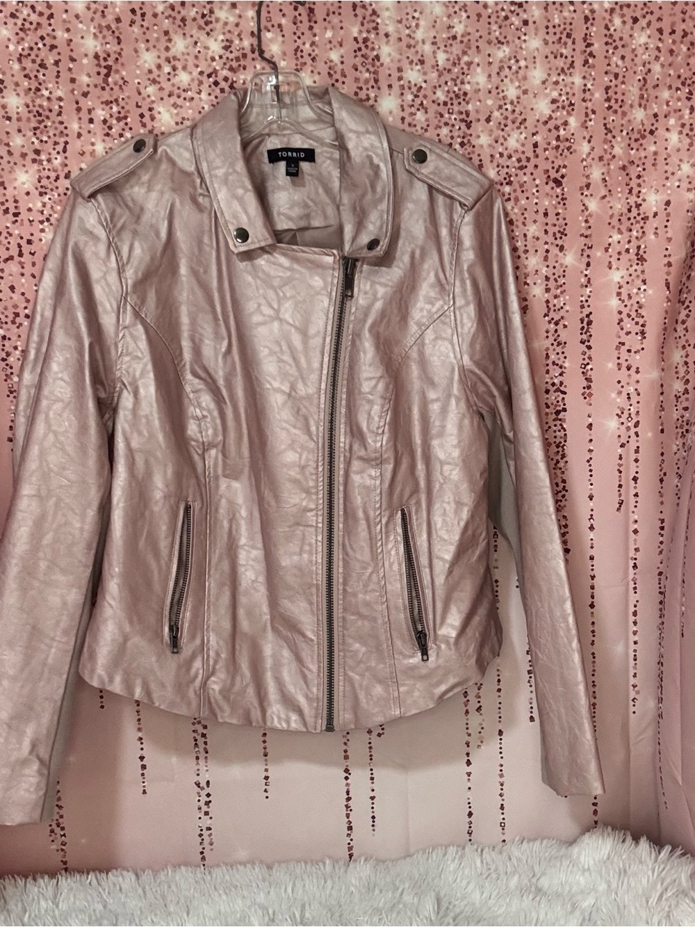 torrid metallic blush faux-leather moto jacket